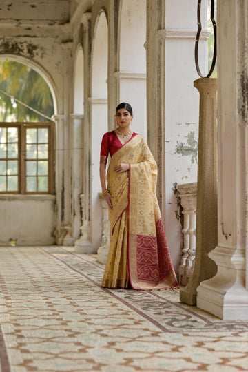 Soft Desi Raw Silk Beige merun  saree