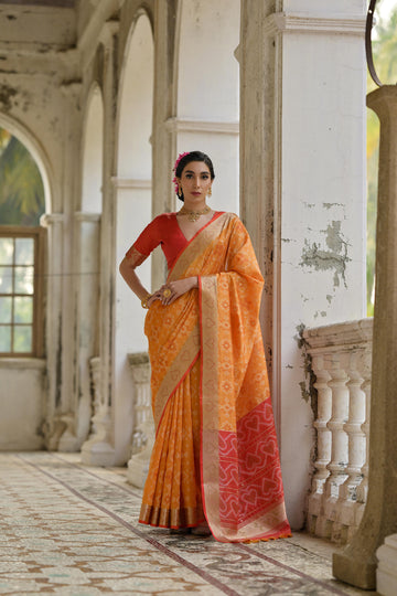 Soft Desi Raw Silk Orange  saree
