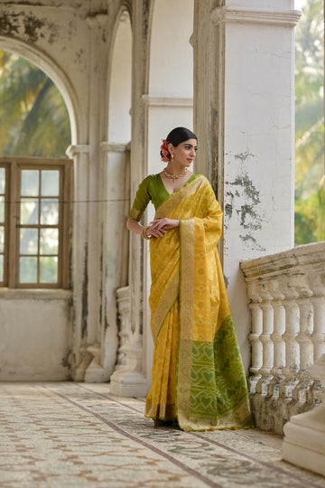 Soft Desi Raw Silk Yellow  saree