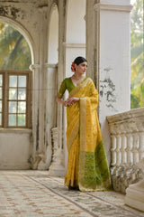 Soft Desi Raw Silk Yellow  saree