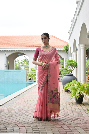 PREMIUM SOFT CHANDERI  COTTON  PINK  SAREE