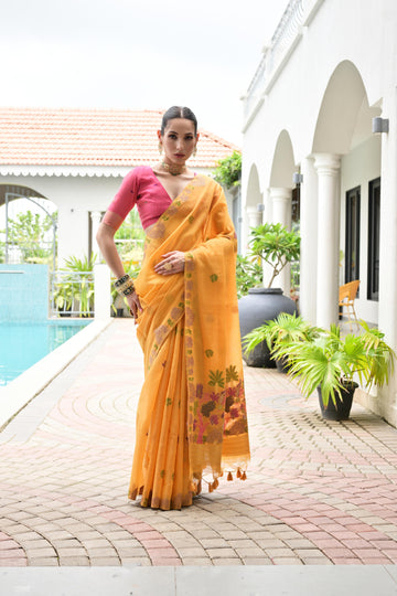 PREMIUM  SOFT  CHANDERI COTTON YELLOW SAREE