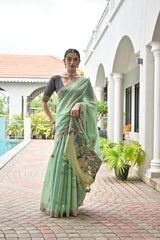 PREMIUM  SOFT CHANDERI  COTTON C  Green SAREE
