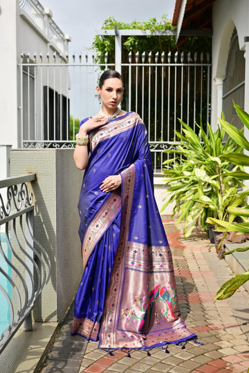 Soft Banarasi silk paithani blue saree