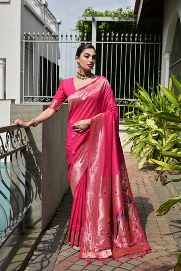 Soft Banarasi silk paithani Pink saree