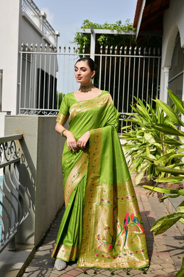 Soft Banarasi silk paithani Mehendi saree