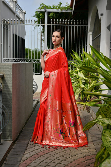 Soft Banarasi silk paithani Red saree