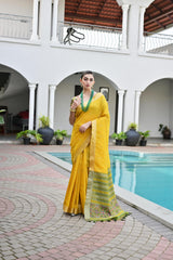 SOFT KHADI RAW SILK PATOLA YELLOW  SAREE