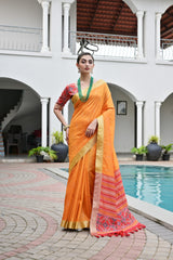 SOFT KHADI RAW SILK  PATOLA ORANGE  SAREE