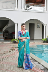 SOFT KHADI RAW SILK  PATOLA SKY BLUE  SAREE