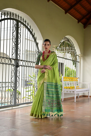 SOFT KHADI RAW SILK  PATOLA  GREEN SAREE