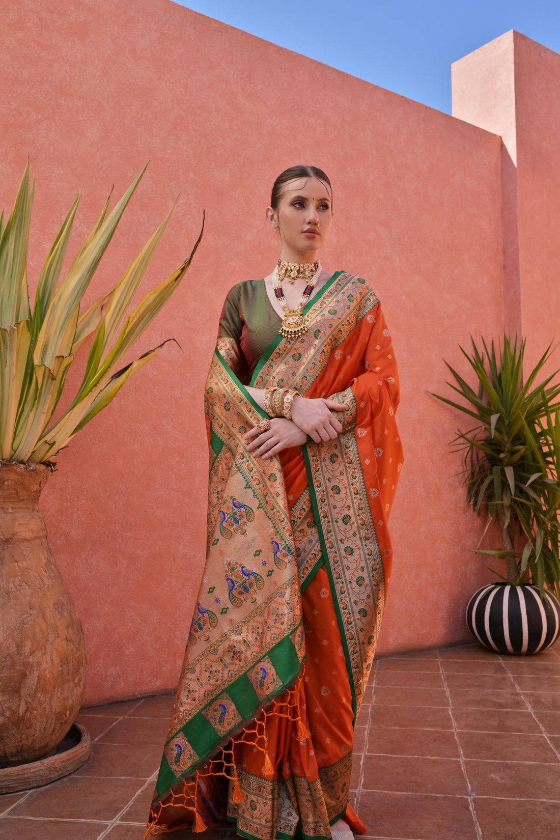 Soft Banarasi Silk Orange Saree