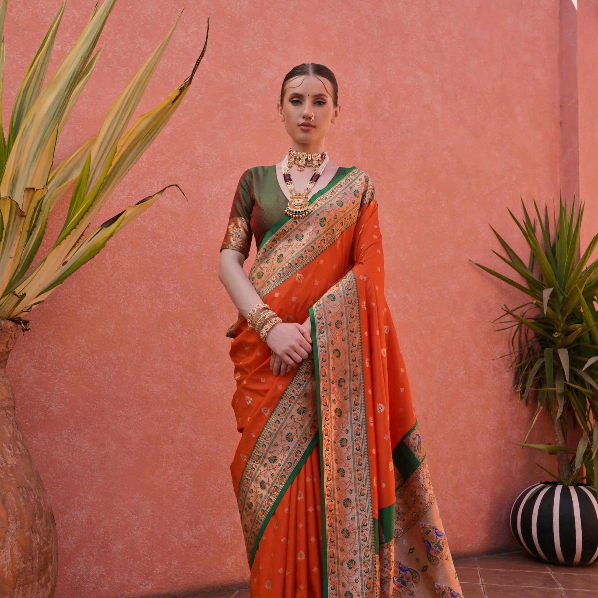 Soft Banarasi Silk Orange Saree