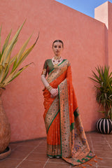 Soft Banarasi Silk Orange Saree
