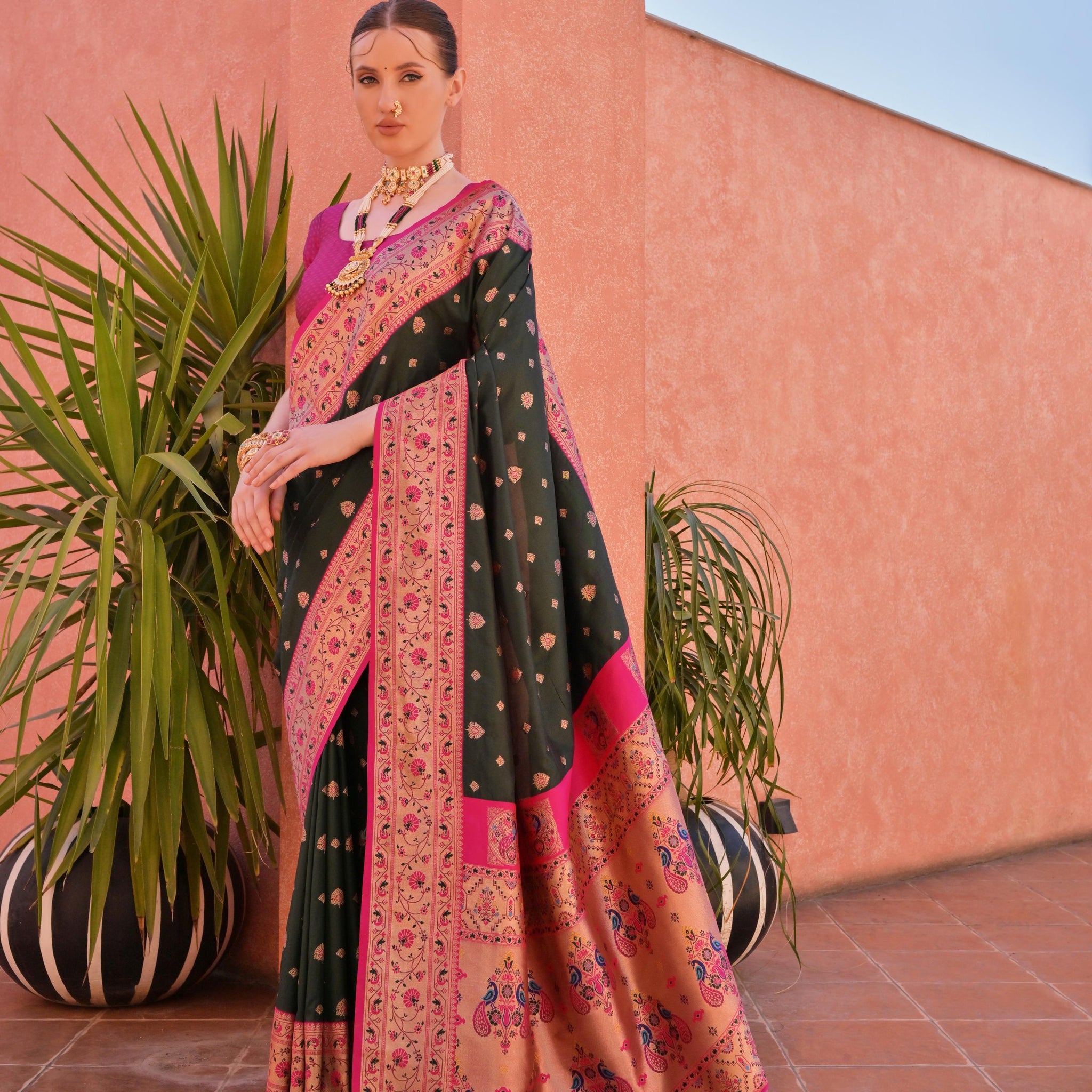 Soft Banarashi Silk Green Saree