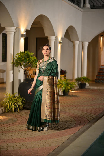 Soft Khadi Raw silk green saree
