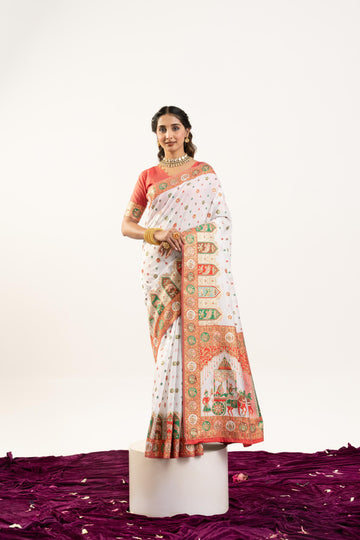 PREMIUM SOFT BANARASI SILK White SAREE