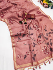 PREMIUM SOFT MUGA COTTON PINK  SAREE