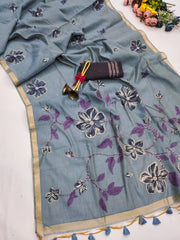 PREMIUM SOFT MUGA COTTON GREY  SAREE