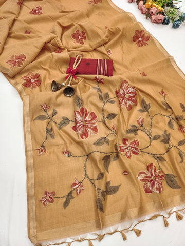 PREMIUM SOFT MUGA COTTON GOLD  SAREE