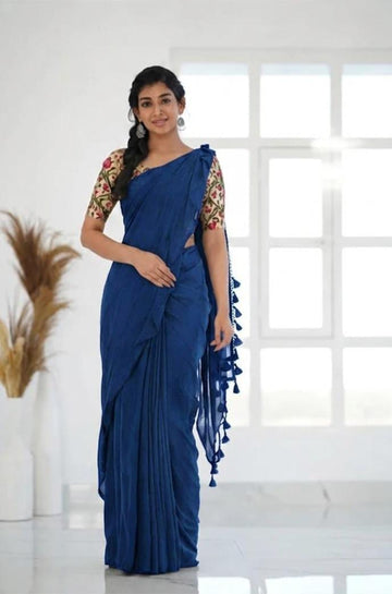 Navy Blue  Handloom Khadi Cotton Saree  Whith Pichhvay Embroidery  Blouse Piece