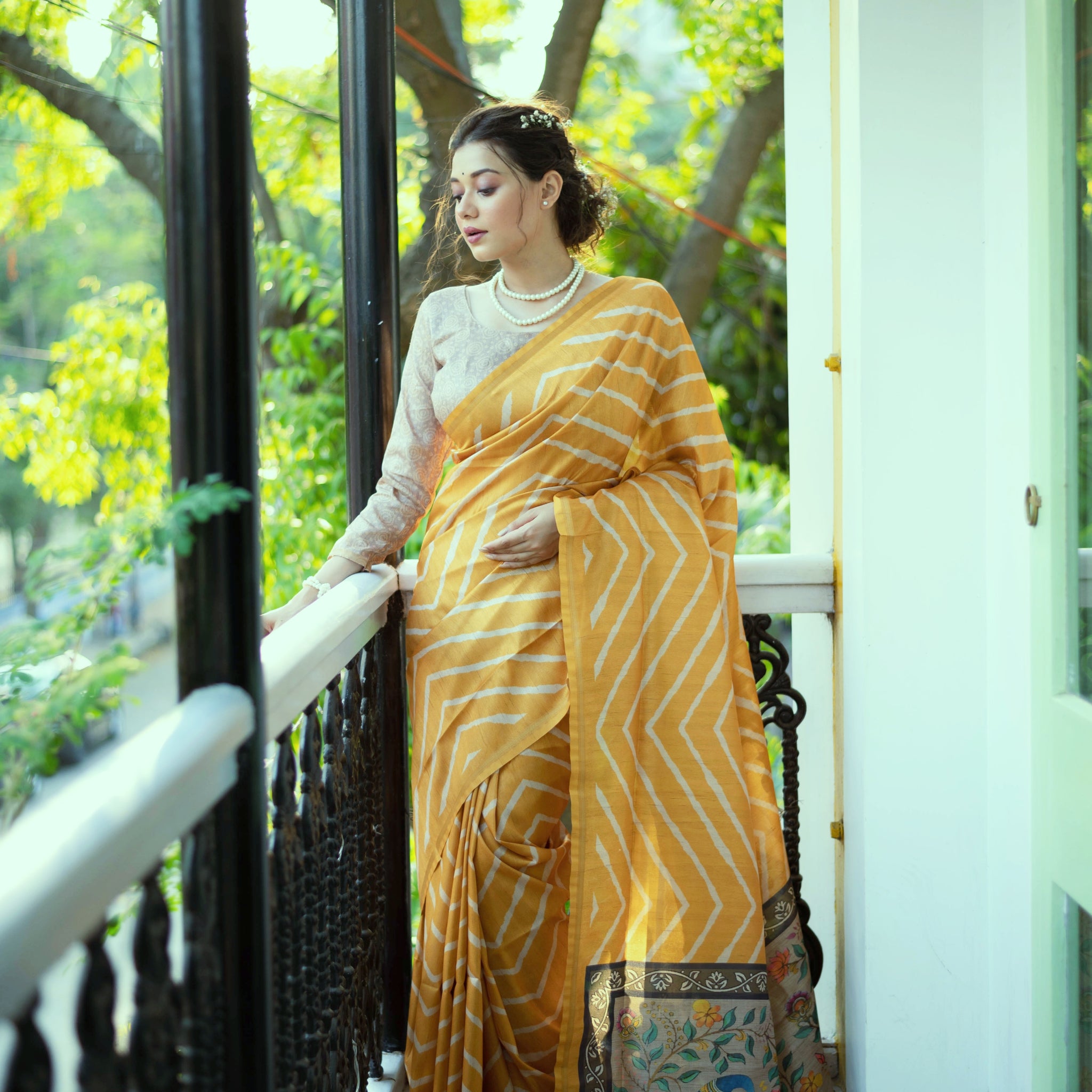 Soft Tussar Silk Yellow Saree