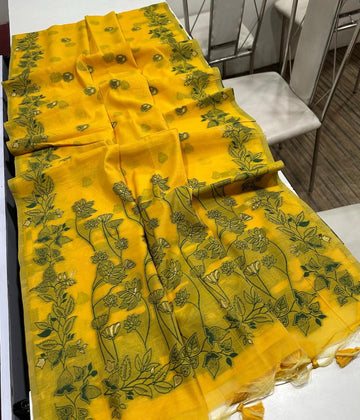PREMIUM SOFT CHANDERI COTTON YELLOW SAREE