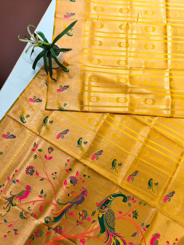 Premium Soft Paithani Silk Yellow Saree