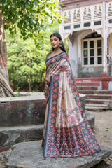 Soft Tussar Silk White Royal Blue Saree