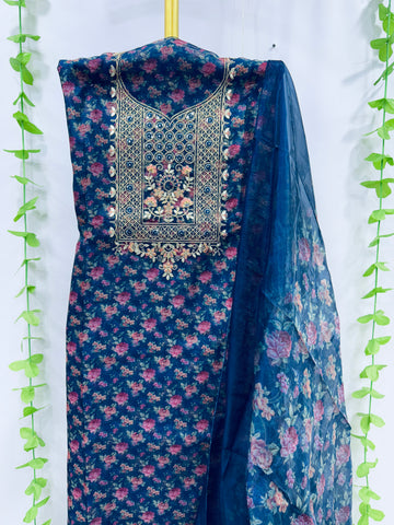 Soft Organza Dori And Gota Pati Royl Blue Suit