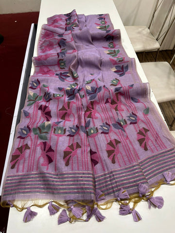 Premium Soft Muga Cotton Purple Saree