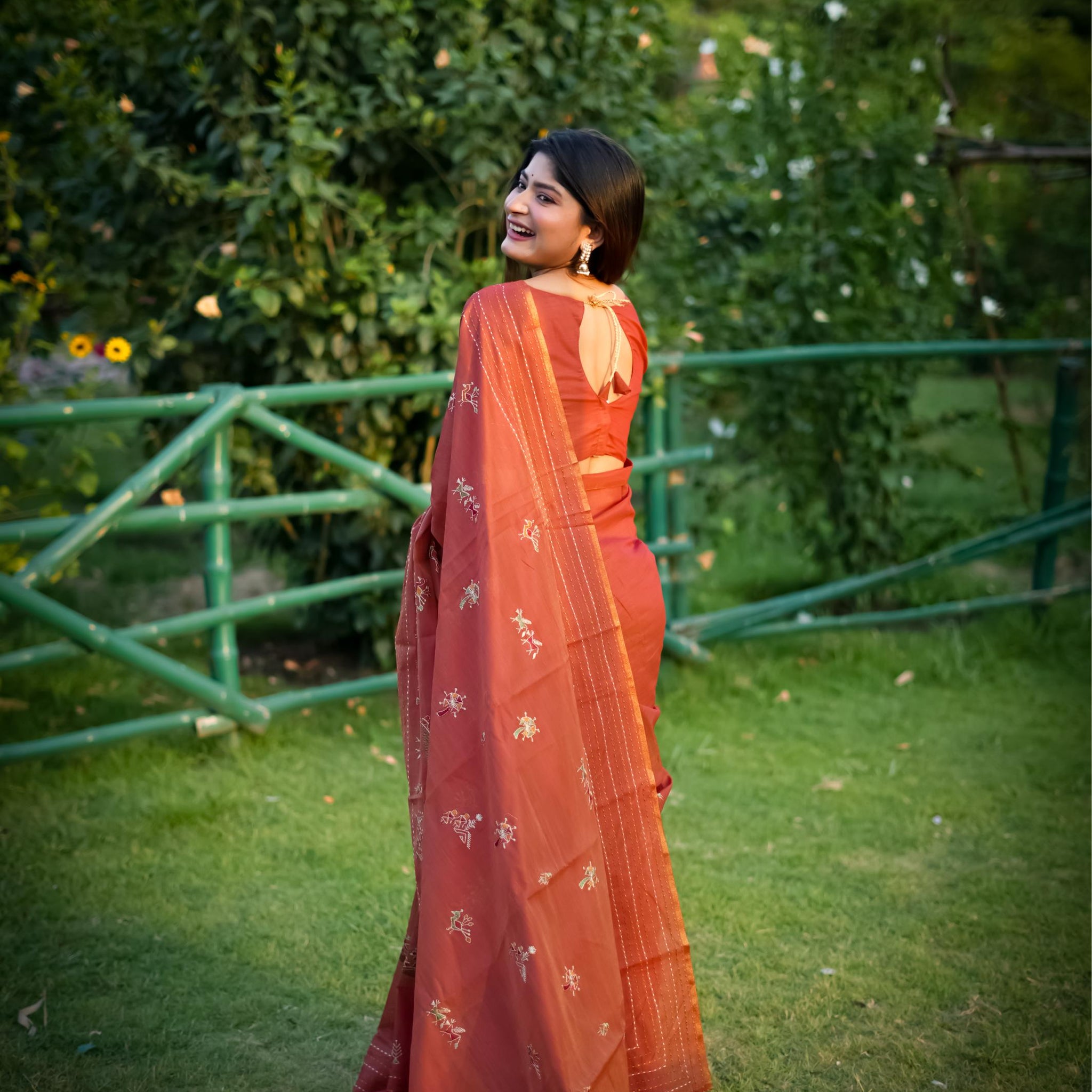 Premium Khadi Tussar Silk Rust Saree