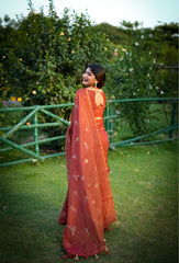 Premium Khadi Tussar Silk Rust Saree