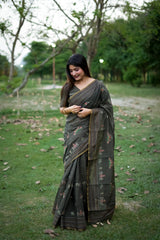 Premium Khadi Tussar Silk Dark Mehnadi Saree