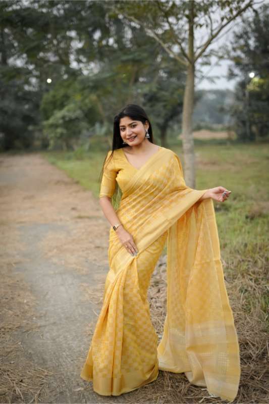 Premium Soft Kalyani Silk Yellow Saree