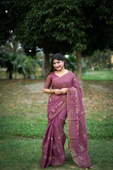 Premium Khadi Tussar Silk Dark Purple Saree