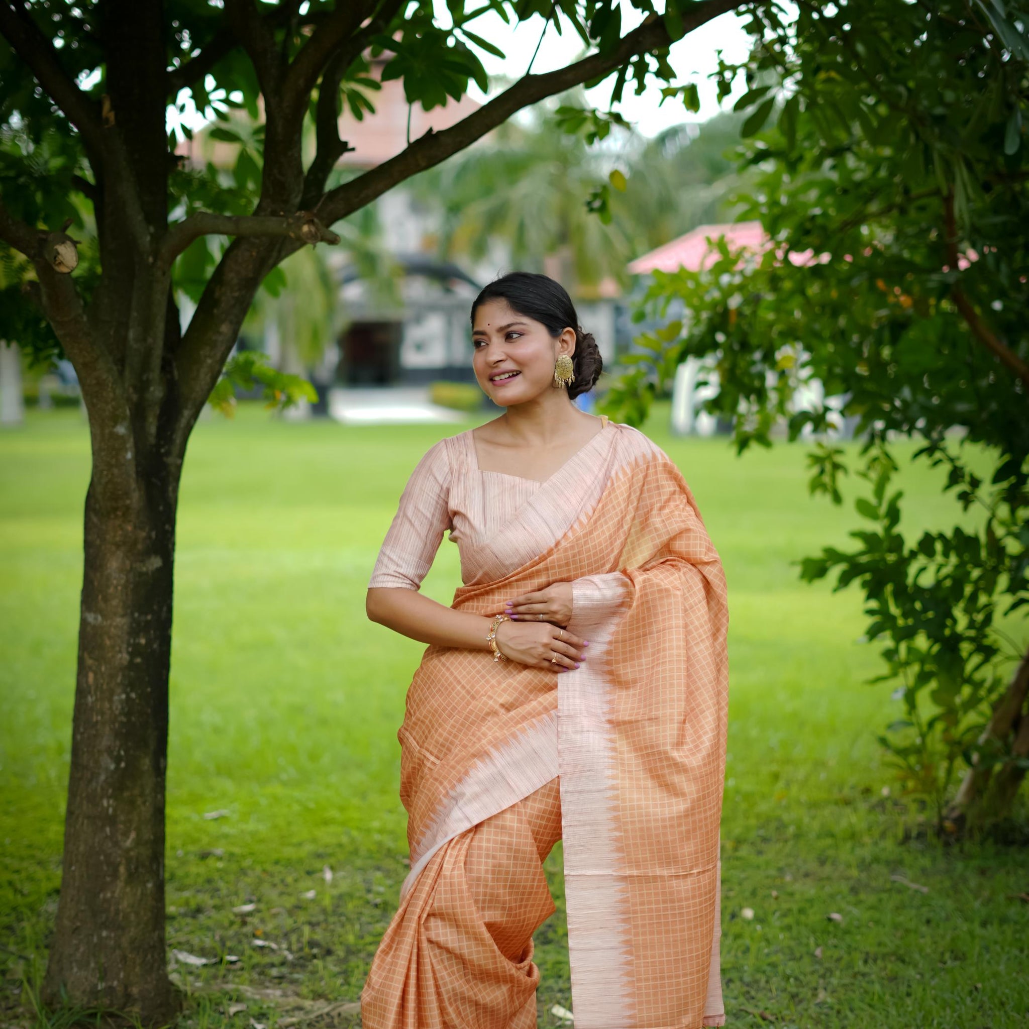 Soft Tussar Silk Peach Saree