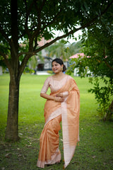 Soft Tussar Silk Peach Saree