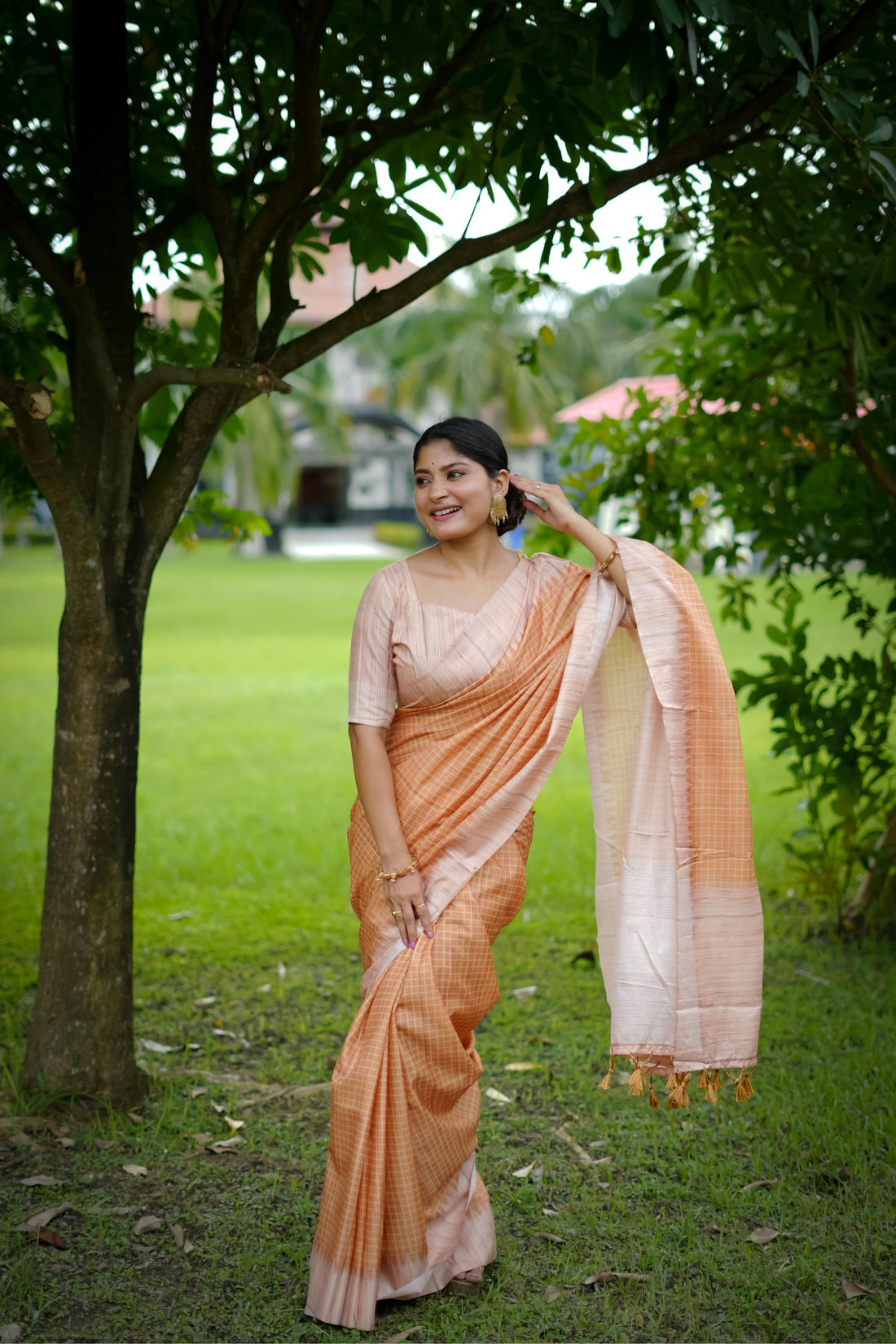 Soft Tussar Silk Peach Saree