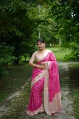 Soft Tussar Silk Pink Saree