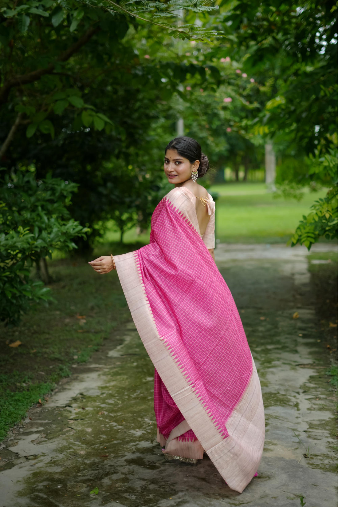 Soft Tussar Silk Pink Saree