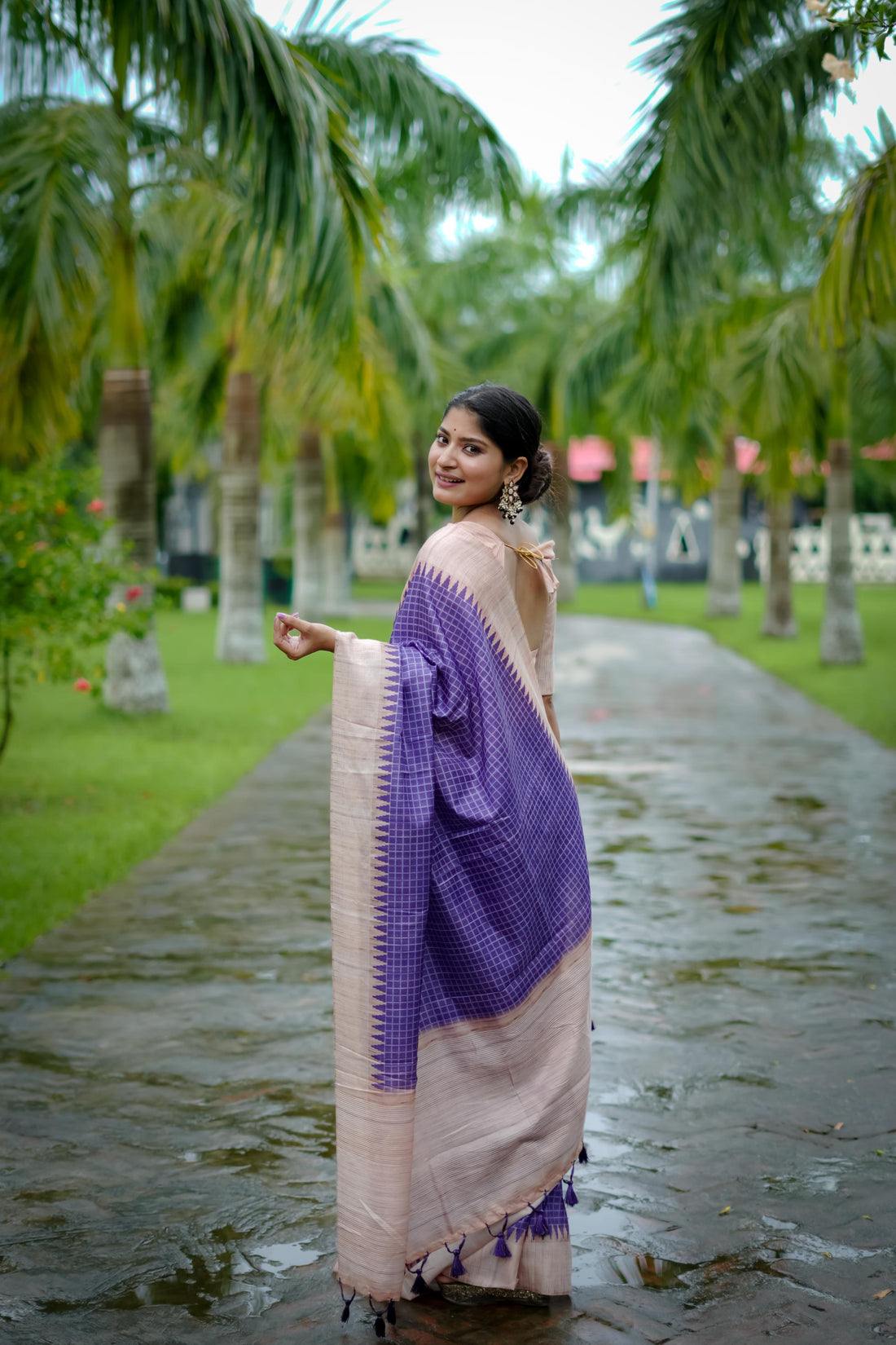 Soft Tussar Silk Purple Saree With Blouse Piece For Women