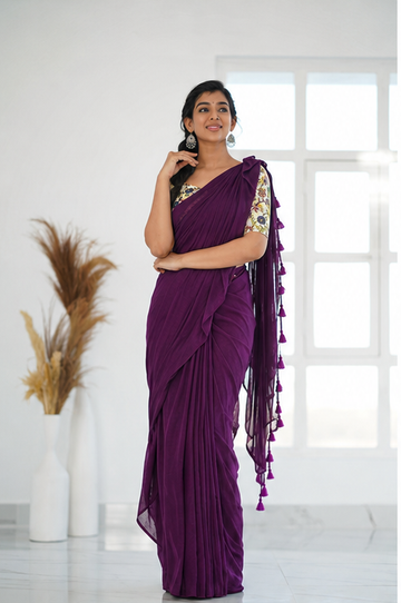 Wine Handloom Khadi Cotton Saree  Whith Pichhvay Embroidery  Blouse Piece